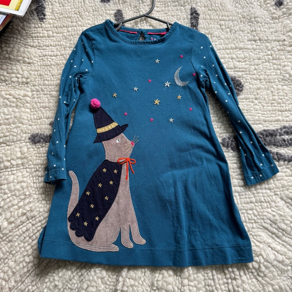 💛 SOLD 💛 MB Teal Dress with Appliqué Cat and Stars Design